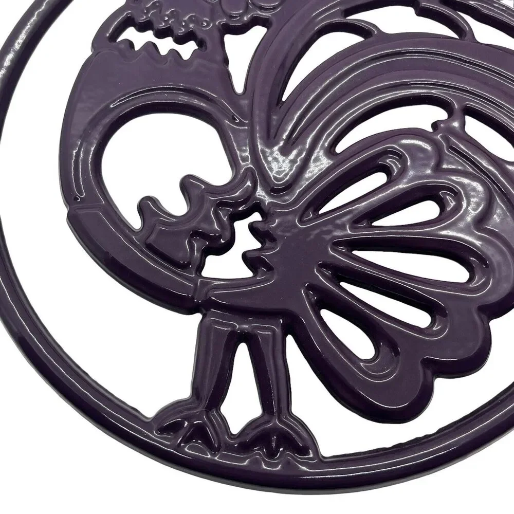 Rooster Trivet Purple Enamel Cast Iron Retro Country Kitchen Farmhouse Style